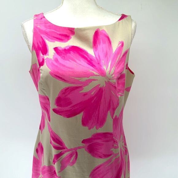 JONES NEW YORK Size 10 Tan Pink Floral Dress - Picture 5 of 15